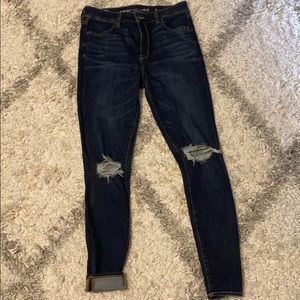 Dark holey skinny jean high rise stretchy
